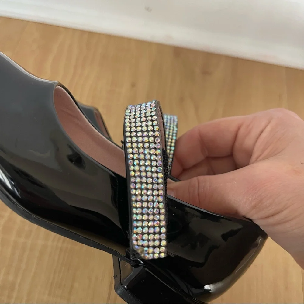 Kelly & Katie Black Dress Shoes with Rhinestone Strap